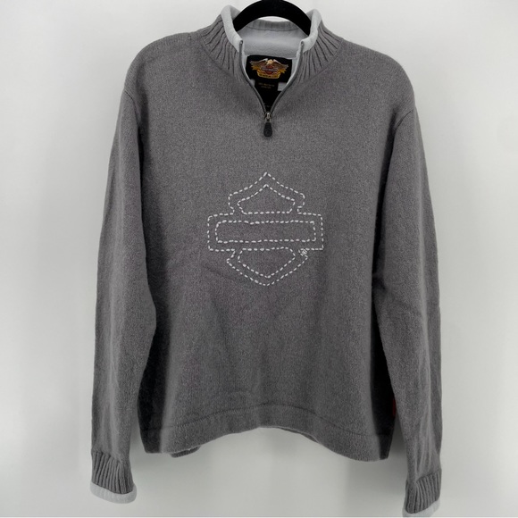 Harley Davidson Mens ¼ Zip Sweater Gray 100% Wool M